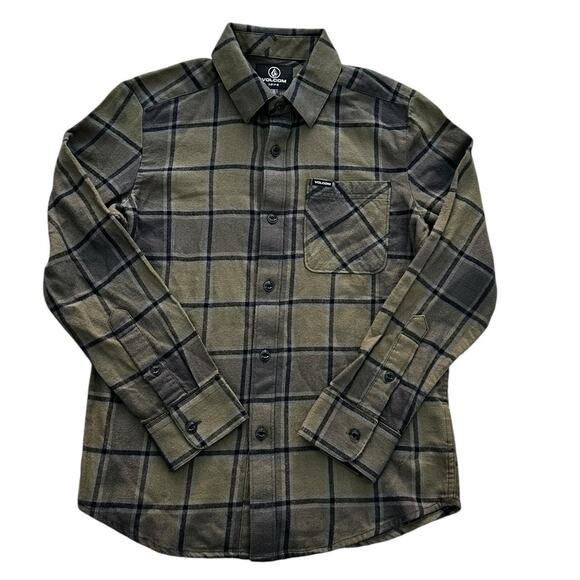 VOLCOM Green Flannel Long Sleeve Button Down Small 8y - Picture 1 of 5